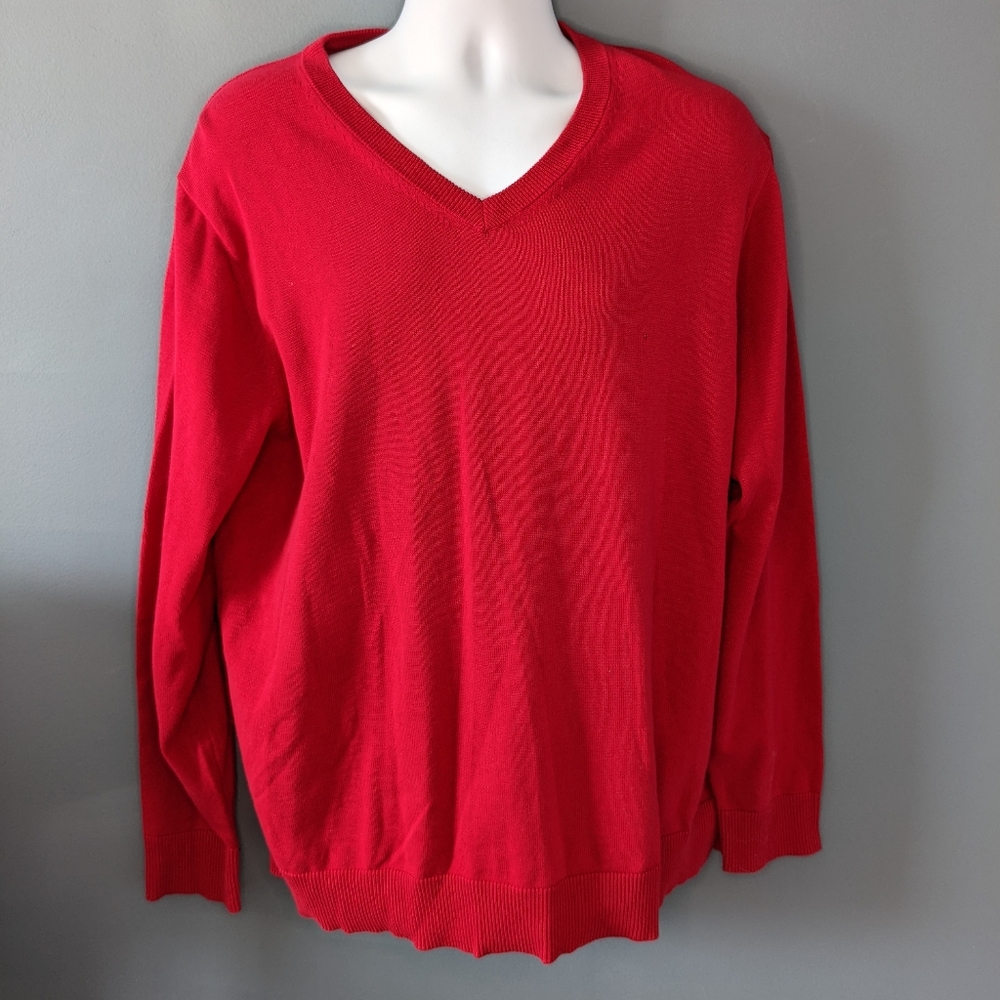 NWT Joe Fresh Men's V Neck Knit Sweater Red Sz XL